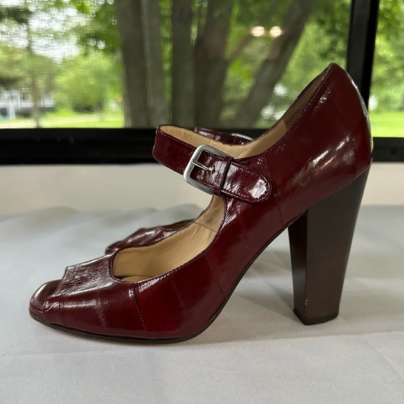 COLE HAAN Burgundy Mary Jane block heel peep toe pump Sz 6.5 Create an Account - Picture 3 of 5
